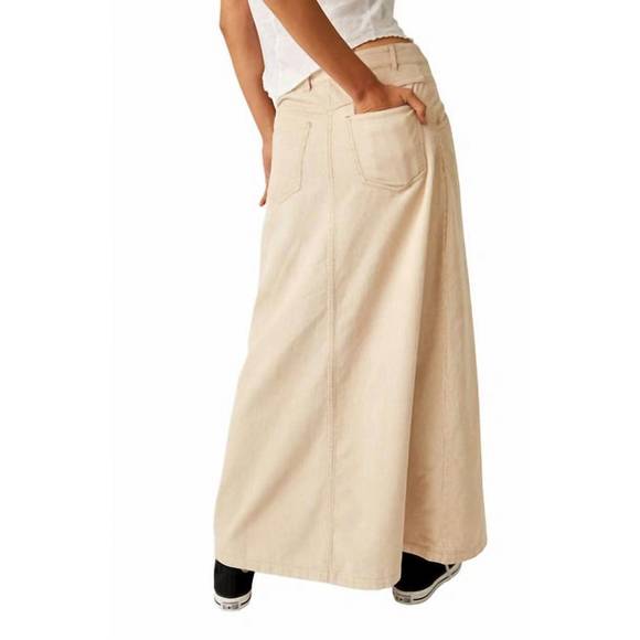 NEW FREE PEOPLE come as you are cord maxi skirt in beige - Picture 3 of 3